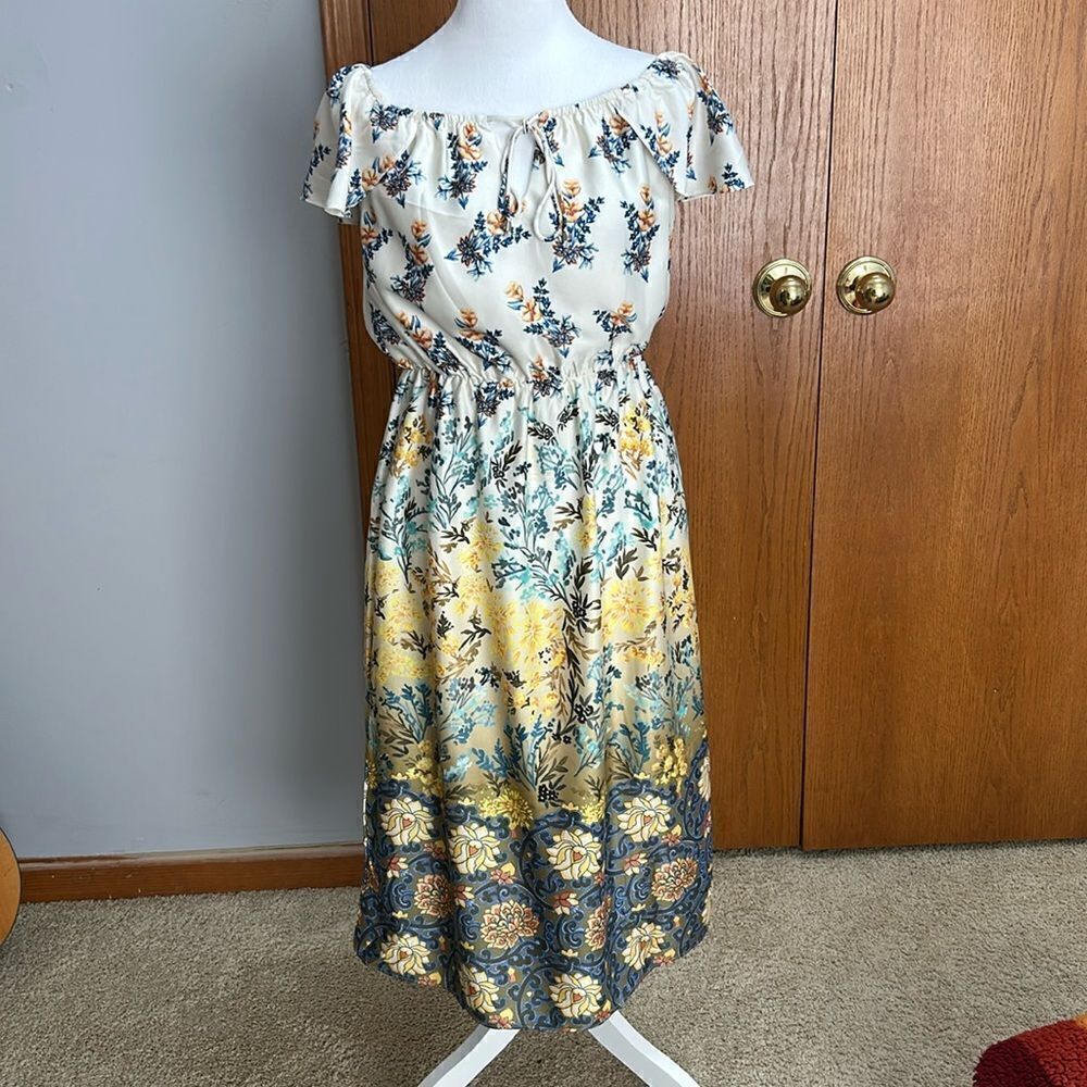 EVERLY Off The Shoulder Floral‎ Maxi Dress Flutter Sleeve Feminine flowy M